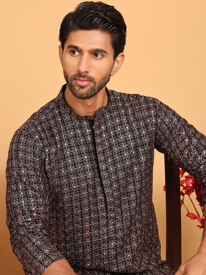 Embroidered And Sequins Viscose Rayon Kurta Set For Men