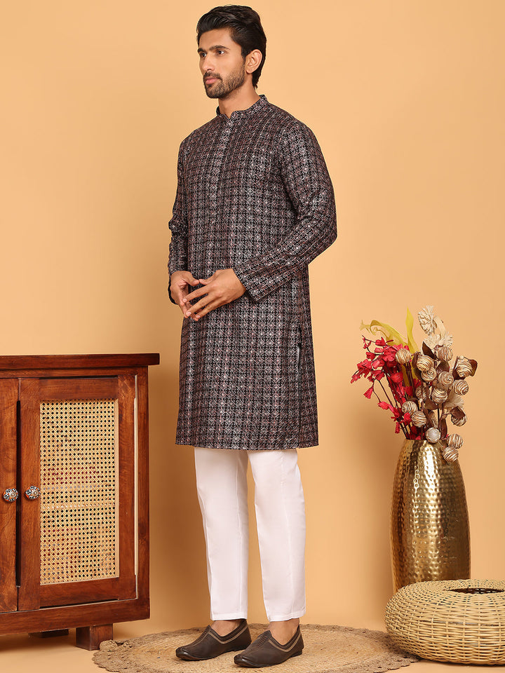 Embroidered And Sequins Viscose Rayon Kurta Set For Men