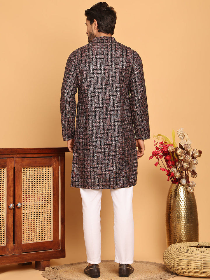Embroidered And Sequins Viscose Rayon Kurta Set For Men