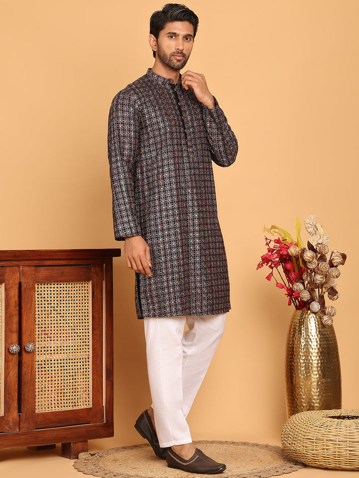 Embroidered And Sequins Viscose Rayon Kurta Set For Men