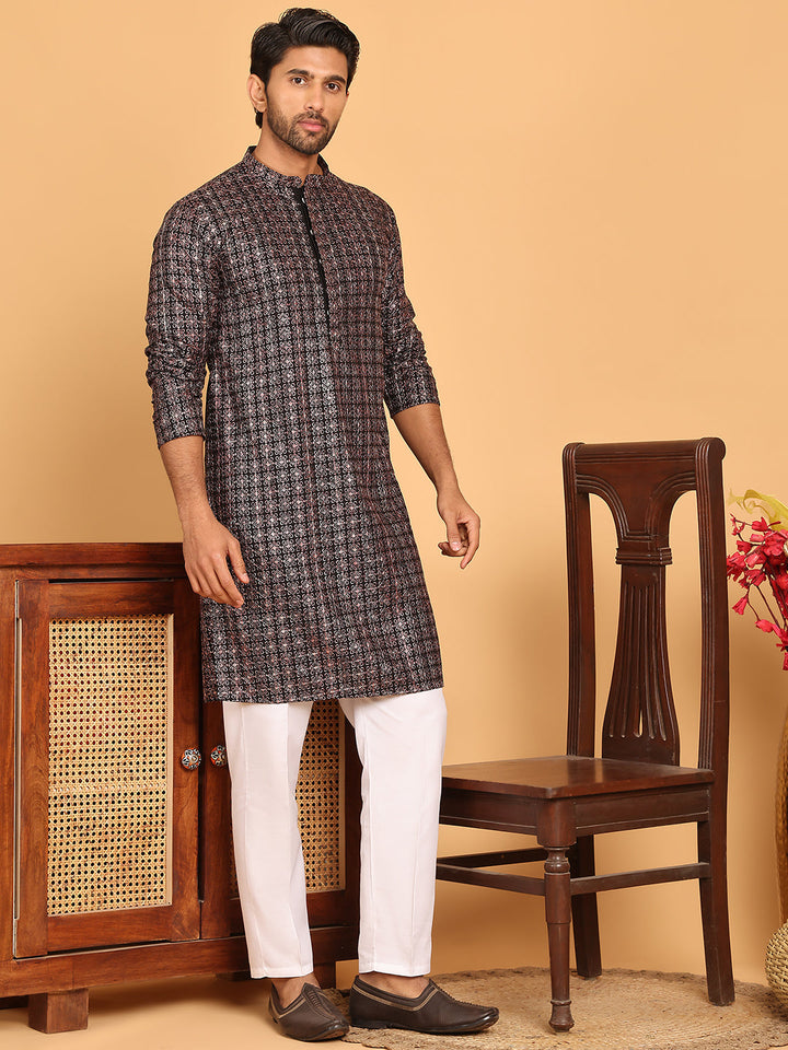 Embroidered And Sequins Viscose Rayon Kurta Set For Men