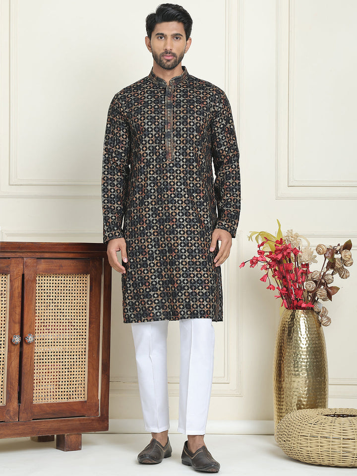 Embroidered And Sequins Viscose Rayon Kurta Set For Men