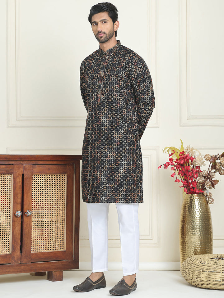 Embroidered And Sequins Viscose Rayon Kurta Set For Men