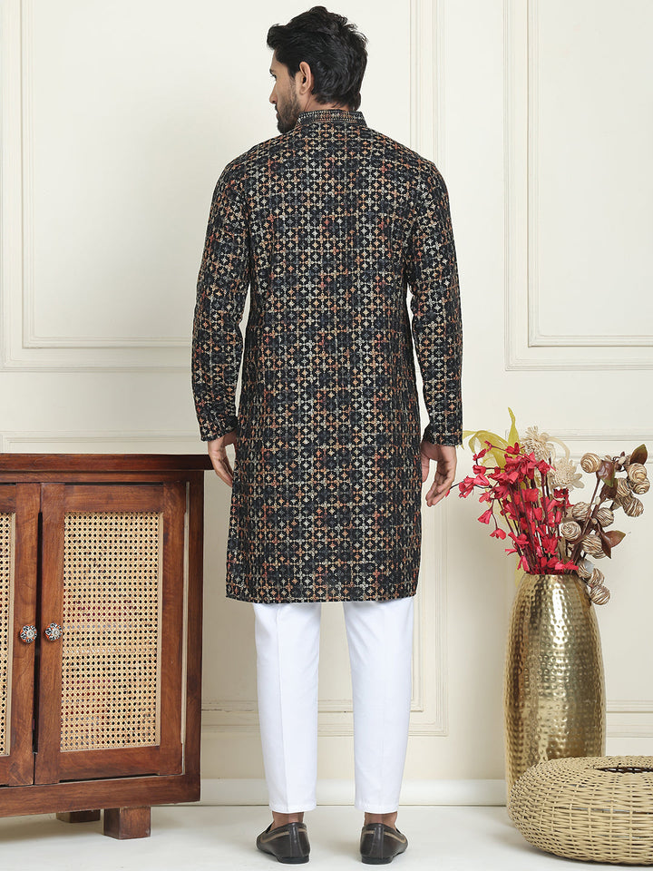 Embroidered And Sequins Viscose Rayon Kurta Set For Men