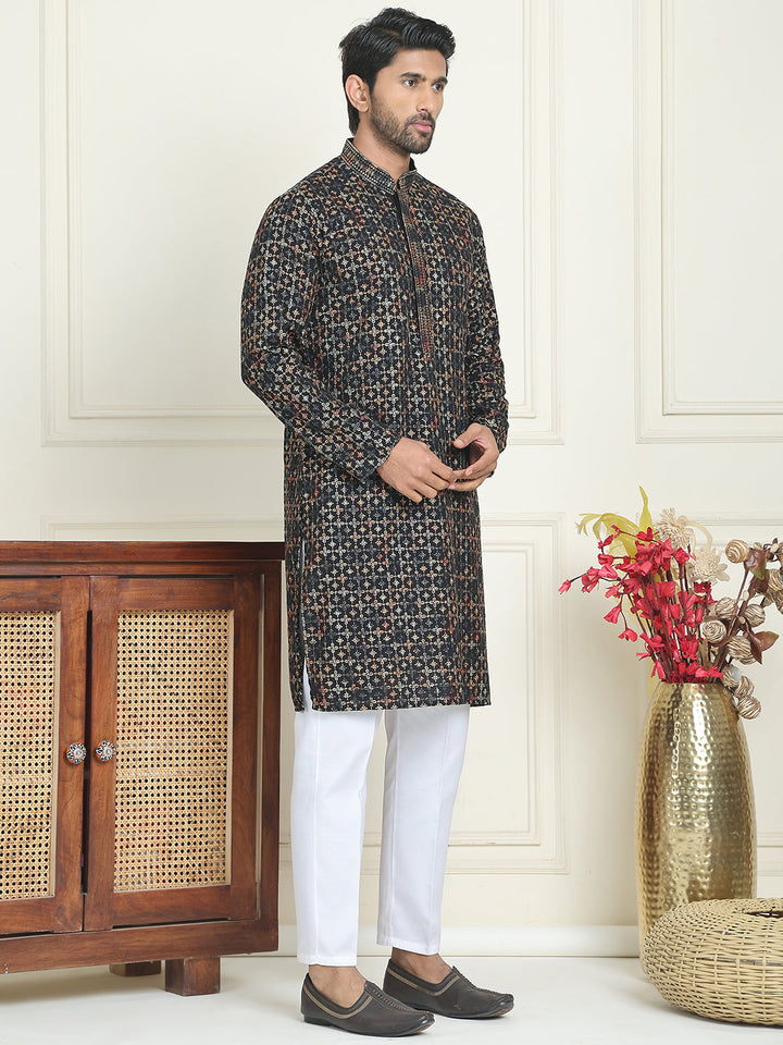 Embroidered And Sequins Viscose Rayon Kurta Set For Men