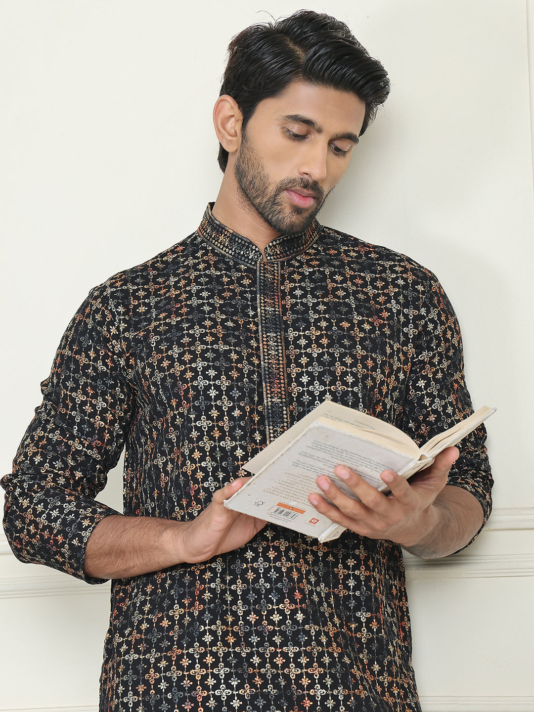 Embroidered And Sequins Viscose Rayon Kurta Set For Men