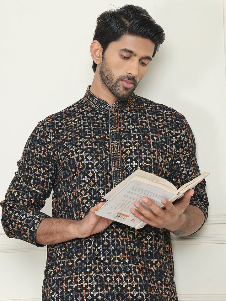 Embroidered And Sequins Viscose Rayon Kurta Set For Men