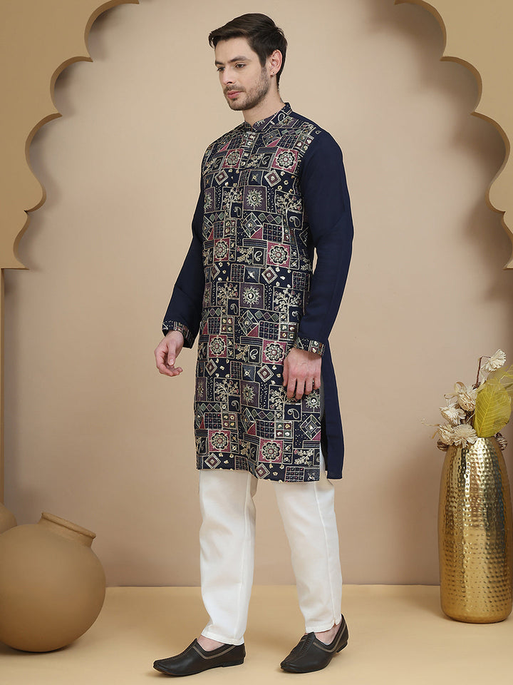 Embroidered Straight Kurta Set For Men
