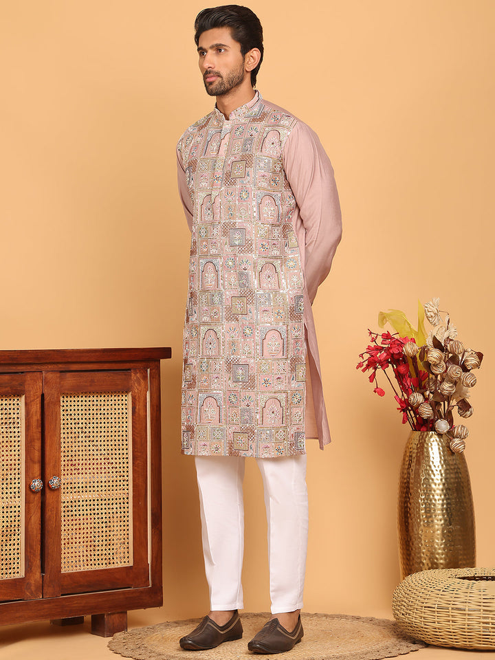 Embroidered Straight Kurta Set For Men
