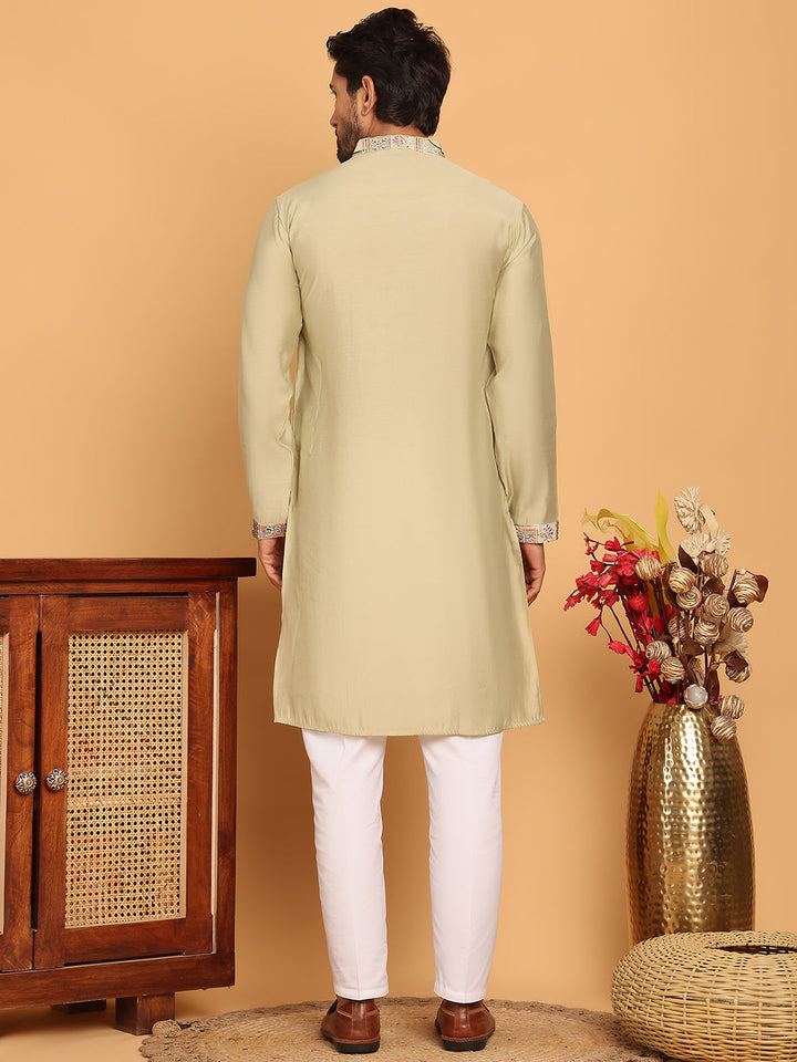 Embroidered Straight Kurta Set For Men