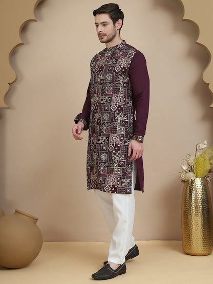 Embroidered Straight Kurta Set For Men