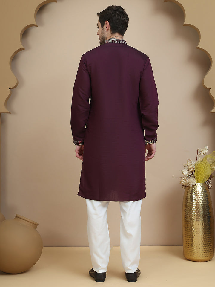 Embroidered Straight Kurta Set For Men