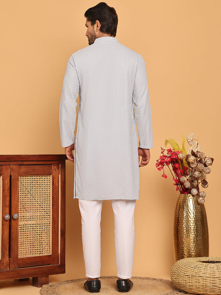 Embroidered &amp; Sequence Kurta Pyjama For Men