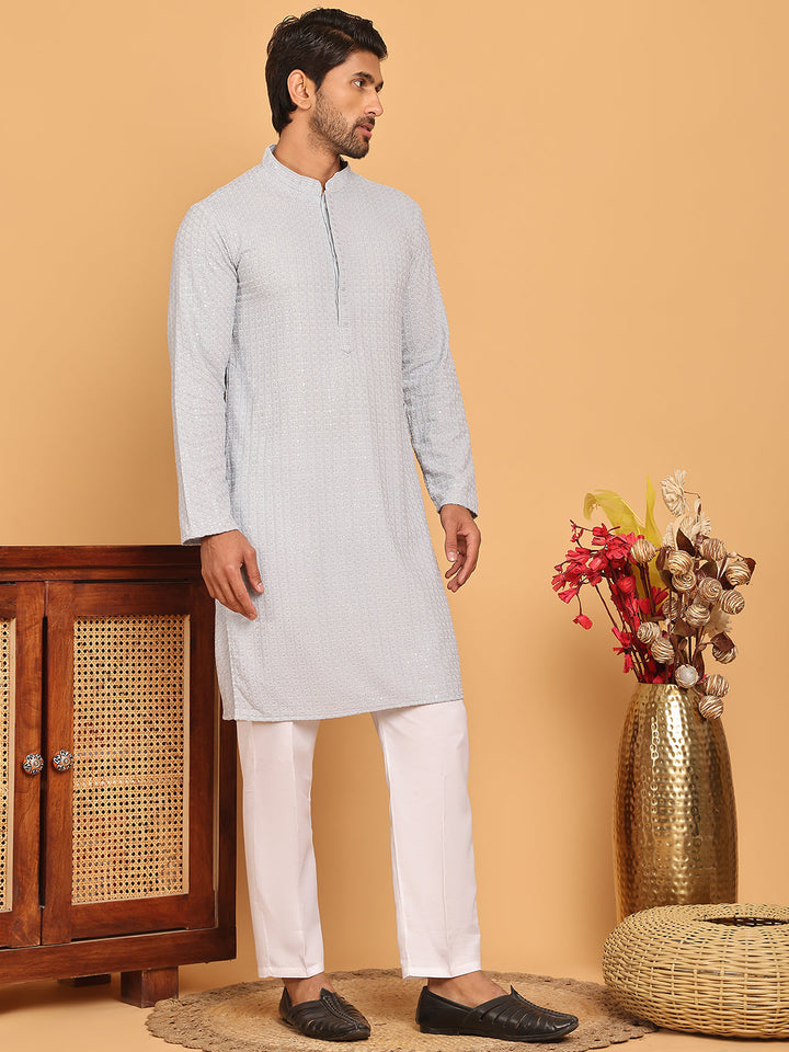 Embroidered &amp; Sequence Kurta Pyjama For Men