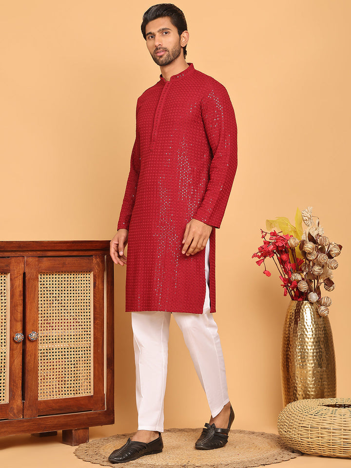 Embroidered &amp; Sequence Kurta Pyjama For Men