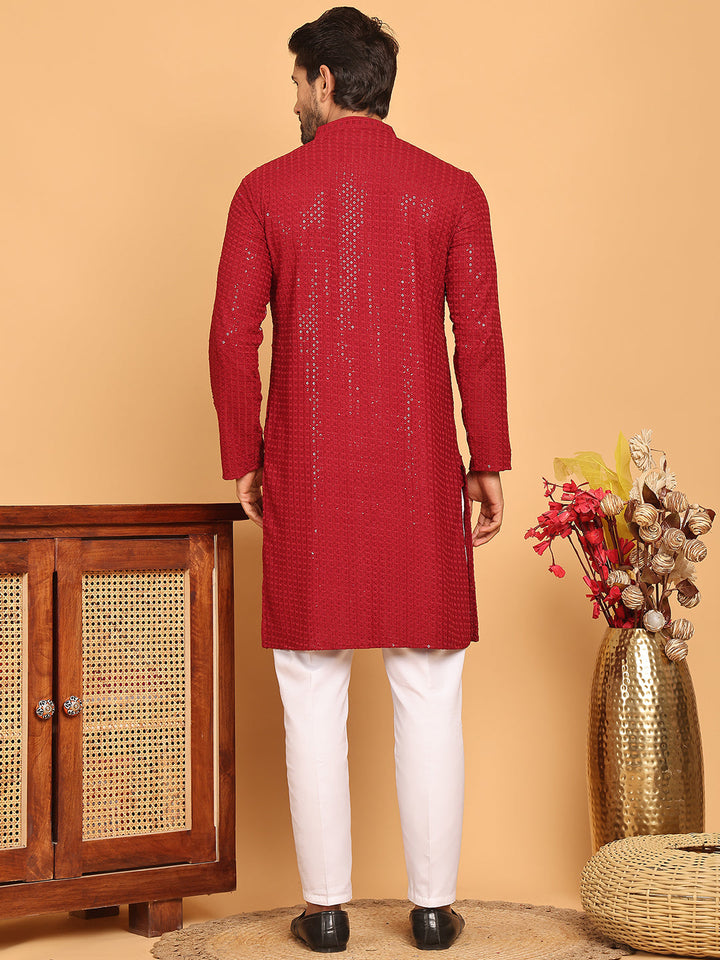 Embroidered &amp; Sequence Kurta Pyjama For Men