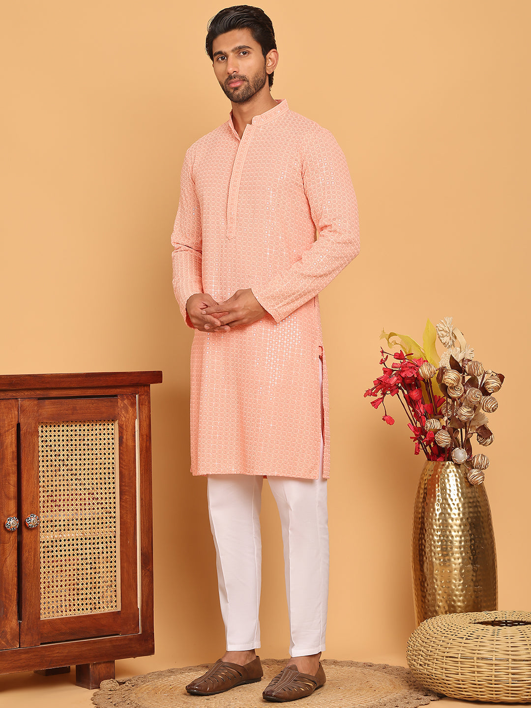 Embroidered & Sequence Kurta Pyjama For Men