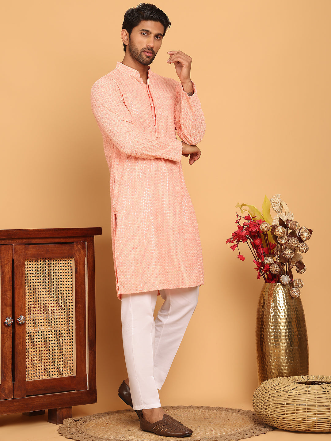 Embroidered & Sequence Kurta Pyjama For Men