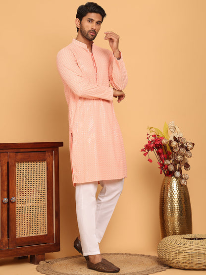 Embroidered & Sequence Kurta Pyjama For Men