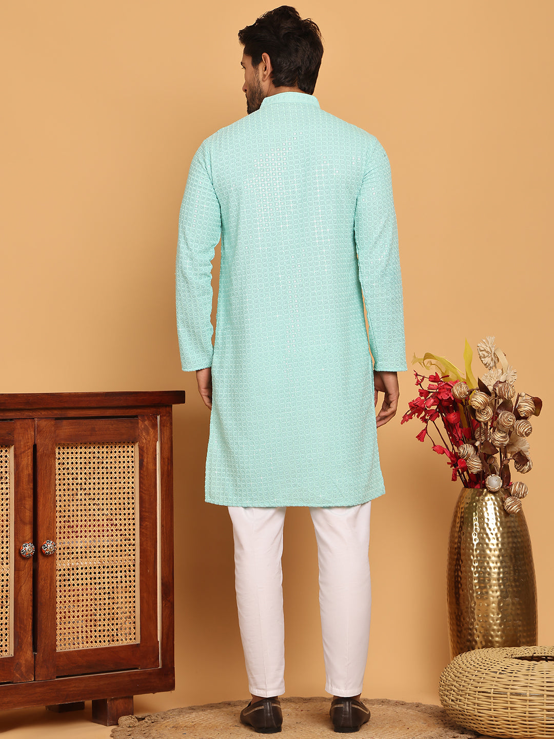 Embroidered &amp; Sequence Kurta Pyjama For Men