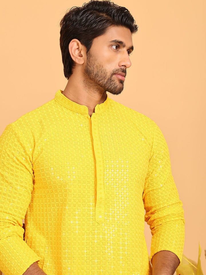 Embroidered &amp; Sequence Kurta Pyjama For Men
