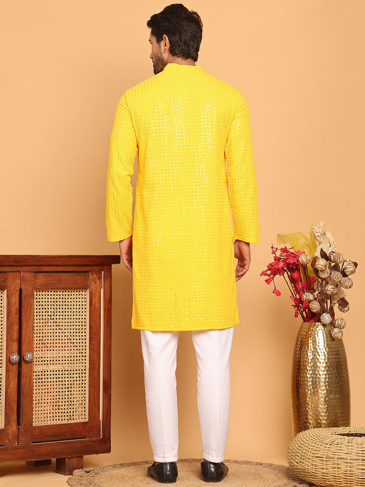 Embroidered &amp; Sequence Kurta Pyjama For Men
