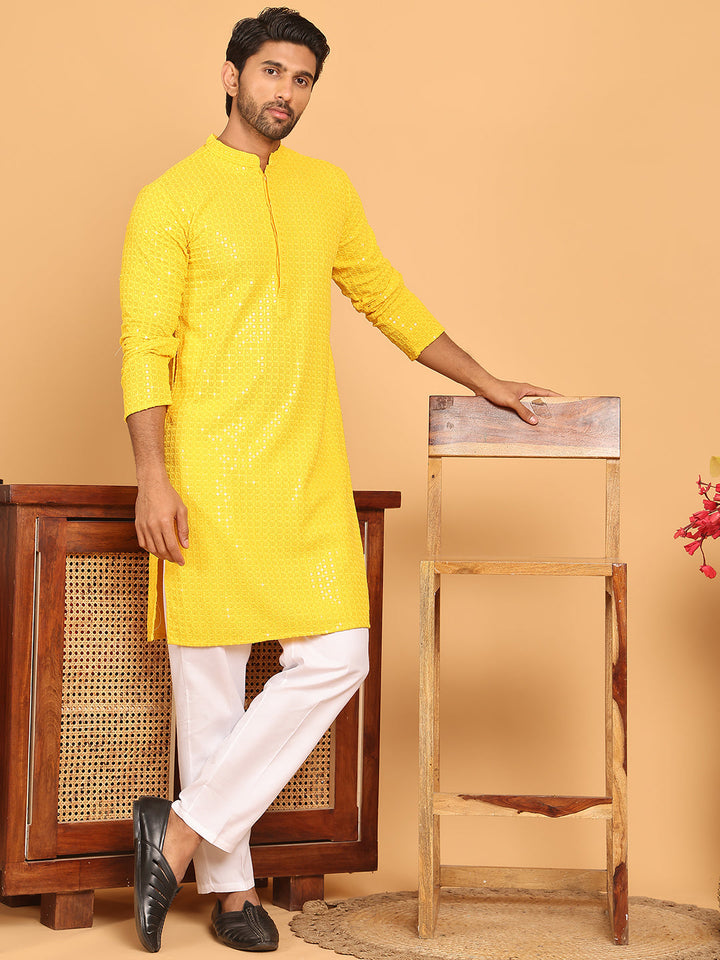 Embroidered &amp; Sequence Kurta Pyjama For Men