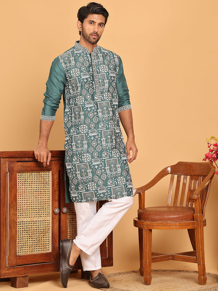 Embroidered Straight Kurta Set For Men