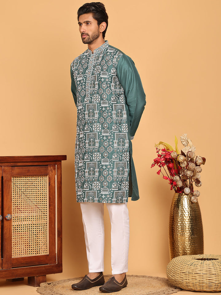 Embroidered Straight Kurta Set For Men