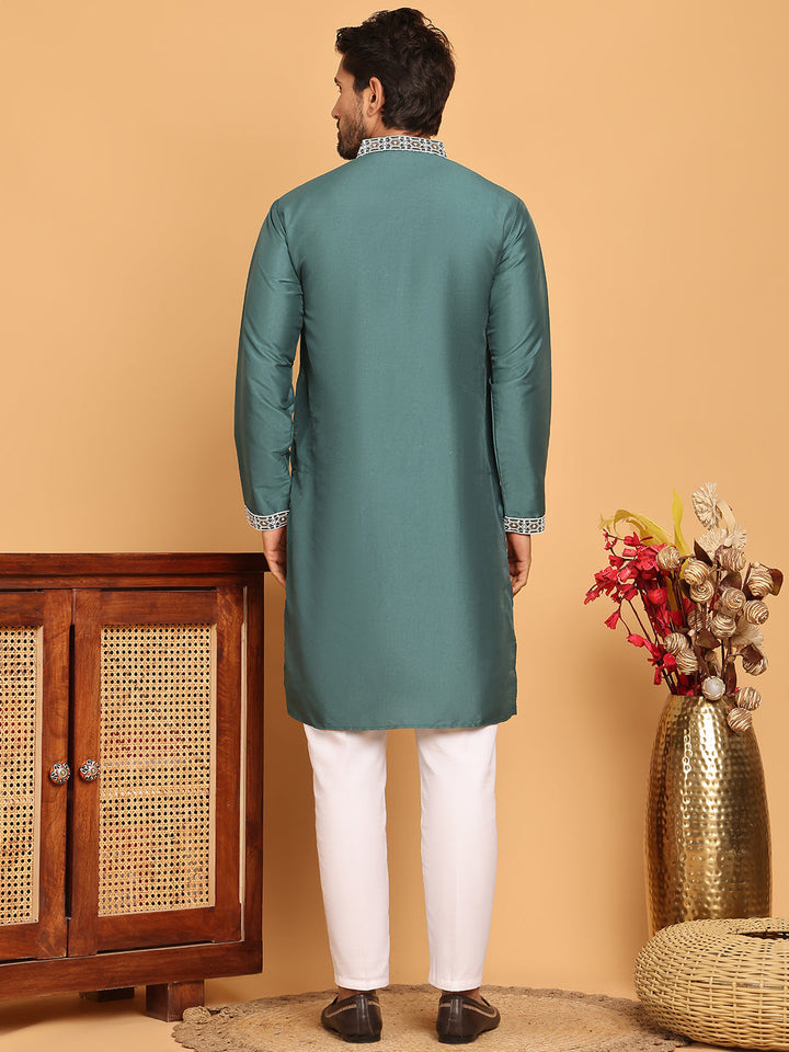 Embroidered Straight Kurta Set For Men