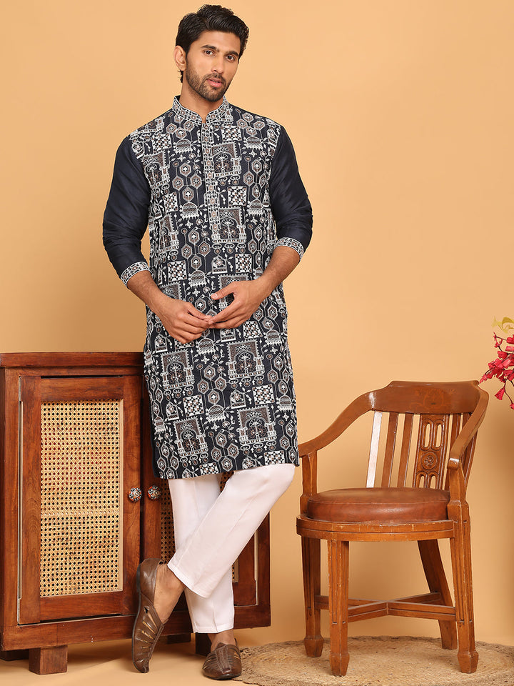 Embroidered Straight Kurta Set For Men