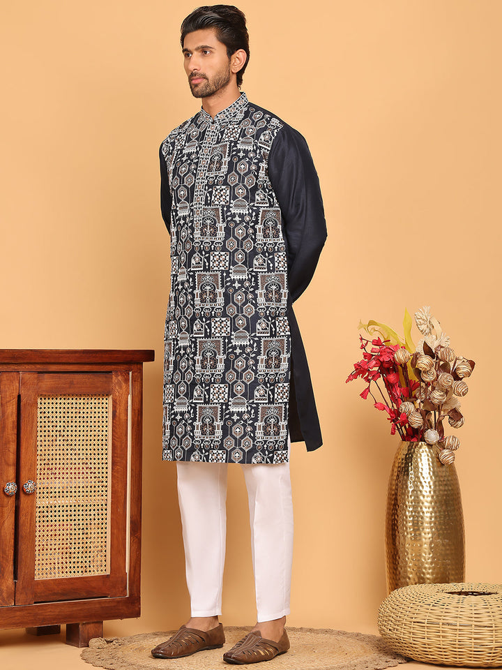 Embroidered Straight Kurta Set For Men