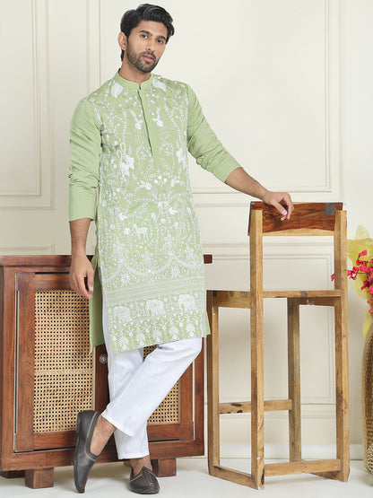 Embroidered Straight Kurta Pyjama Set.
