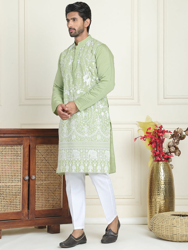 Embroidered Straight Kurta Pyjama Set.