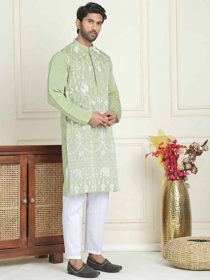 Embroidered Straight Kurta Pyjama Set.