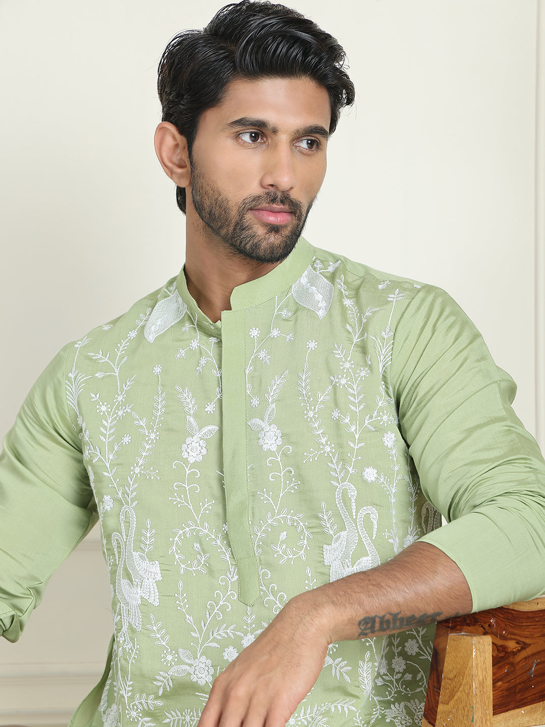 Embroidered Straight Kurta Pyjama Set.