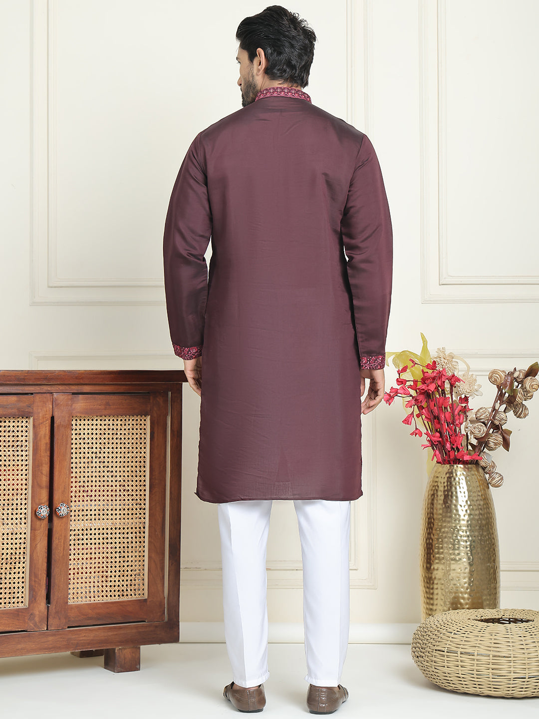 Embroidered Straight Kurta Pyjama Set For Men