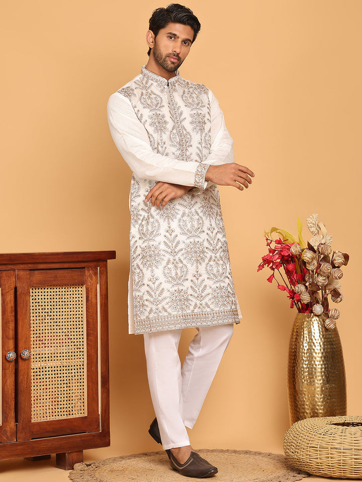 Embroidered Straight Kurta Pyjama Set For Men