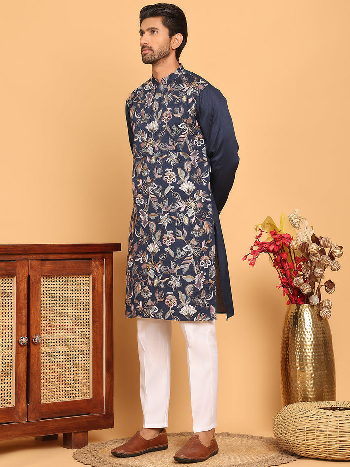 Embroidered Straight Kurta Set For Men