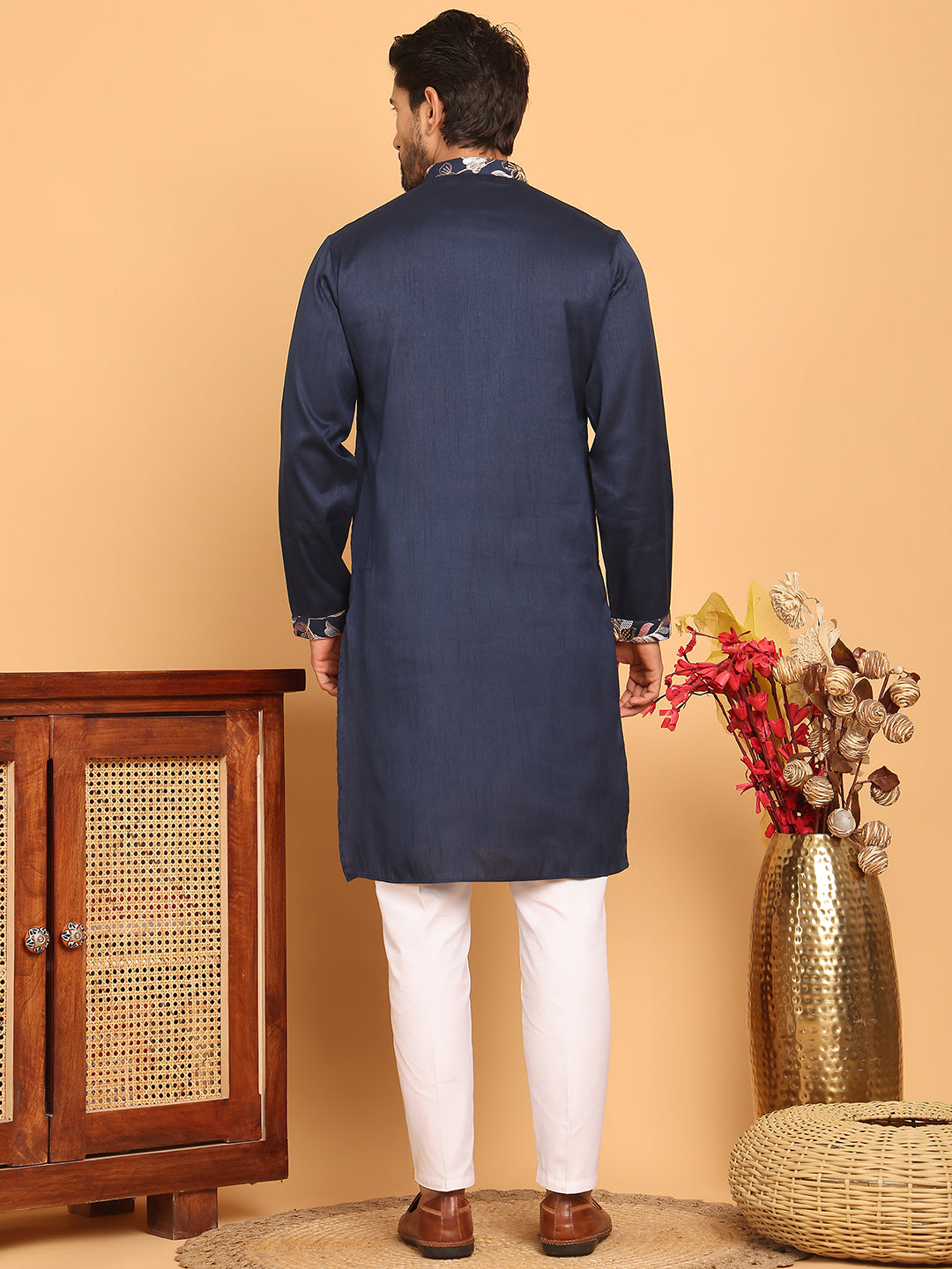 Embroidered Straight Kurta Set For Men