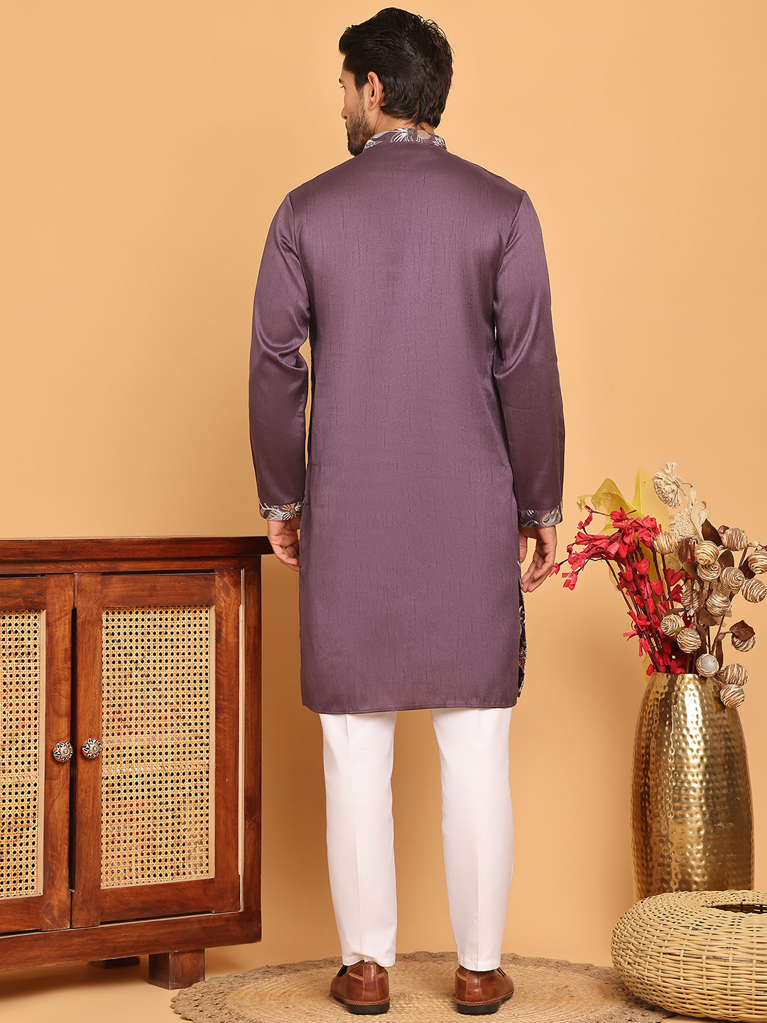 Embroidered Straight Kurta Set For Men