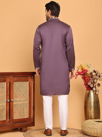 Embroidered Straight Kurta Set For Men