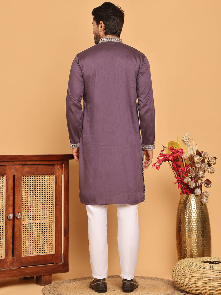 Embroidered Straight Kurta Set For Men