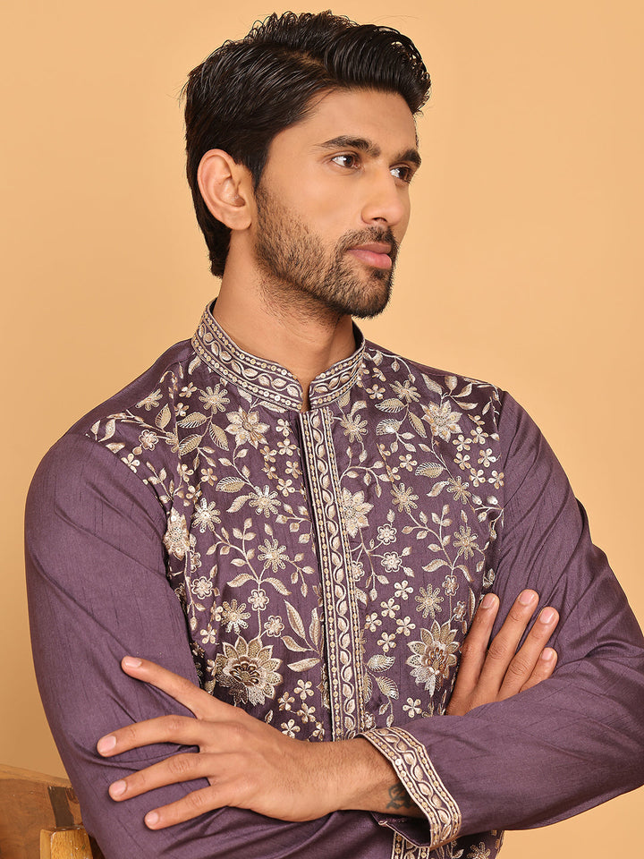 Embroidered Straight Kurta Set For Men