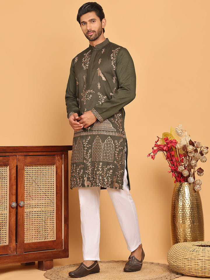 Embroidered Straight Kurta Set For Men