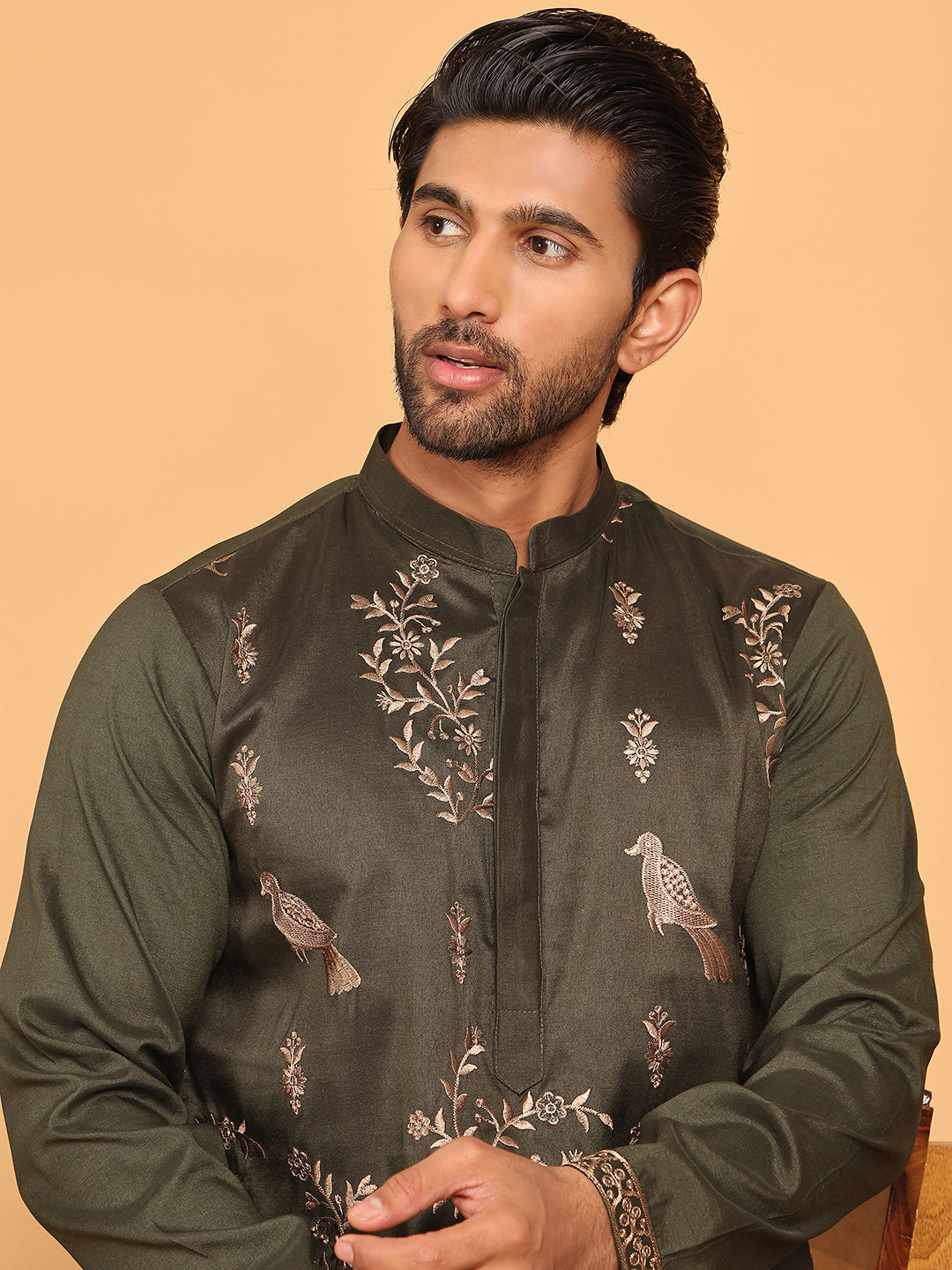 Embroidered Straight Kurta Set For Men