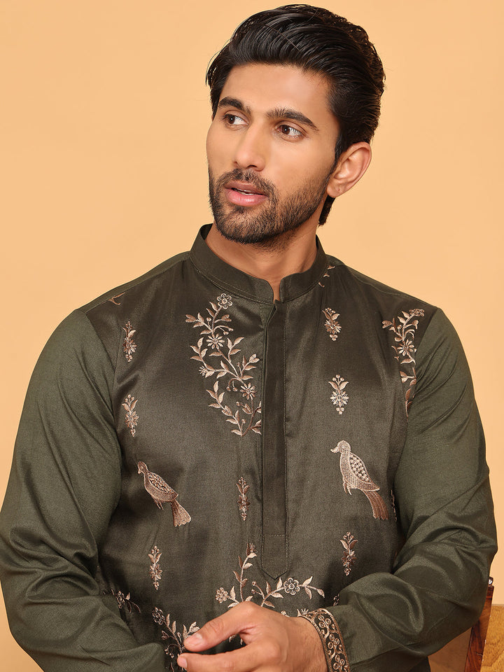 Embroidered Straight Kurta Set For Men