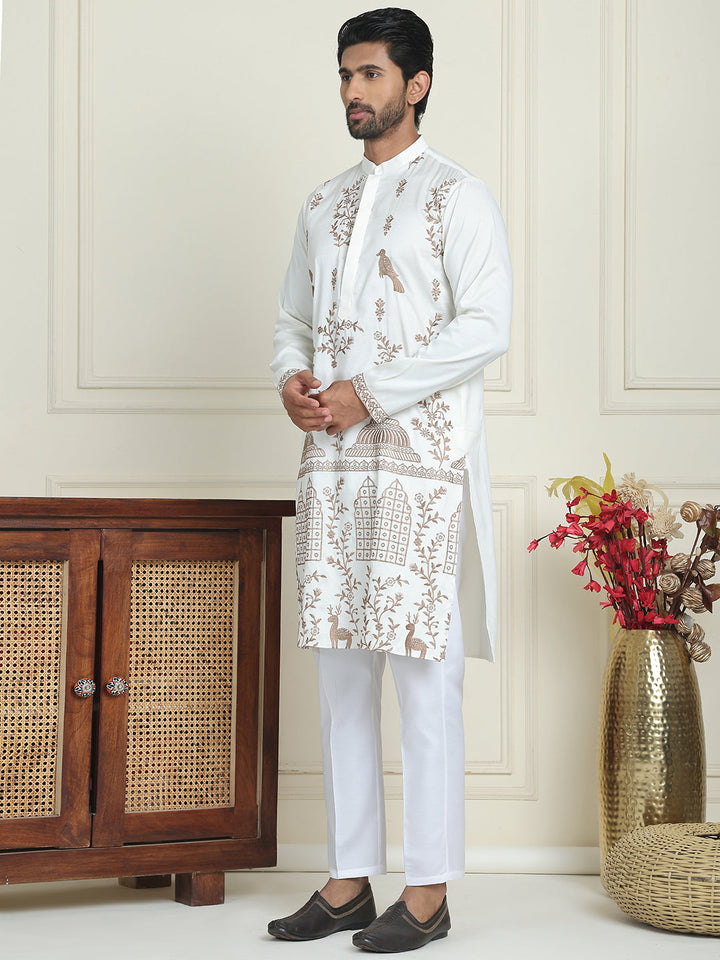 Embroidered Straight Kurta Set For Men