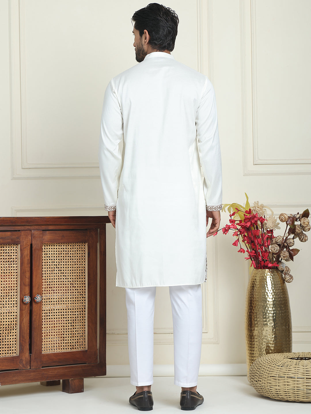 Embroidered Straight Kurta Set For Men