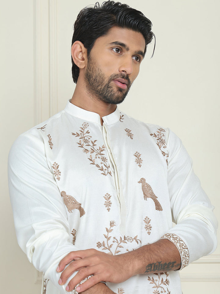 Embroidered Straight Kurta Set For Men